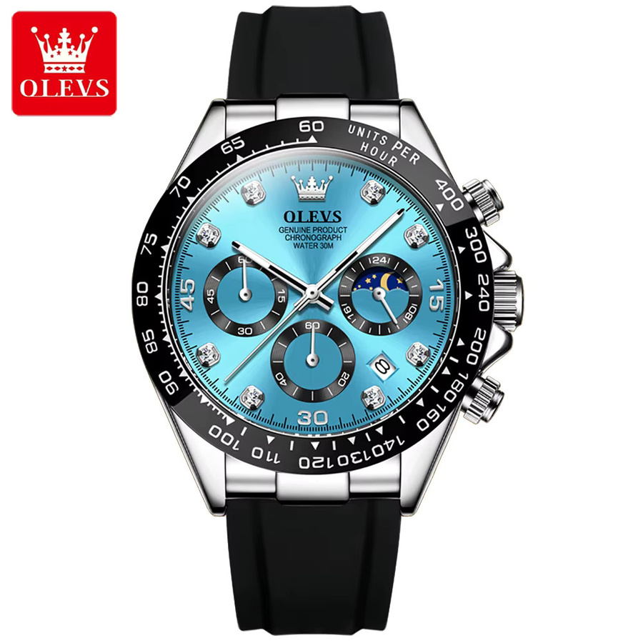 OLEVS Chronograph, Quarzuhr, Edelstahl, Roségold, Blau, Herren - Bild 4