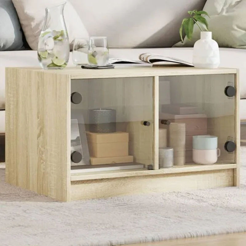 Vidaxl Couchtisch Modern mit Glastüren in Sonoma-Eiche Natur und Braun, B/T/H: 68 x 50 x 42 cm - Bild 1