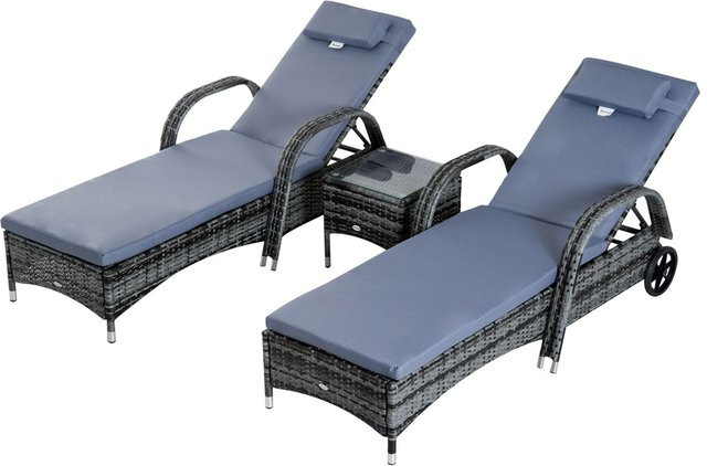Outsunny Gartenmöbel 3er-Set aus Polyrattan mit Tisch und wetterfesten Auflagen, Grau, B/H/T: 200 x 30 x 73 cm - Bild 1