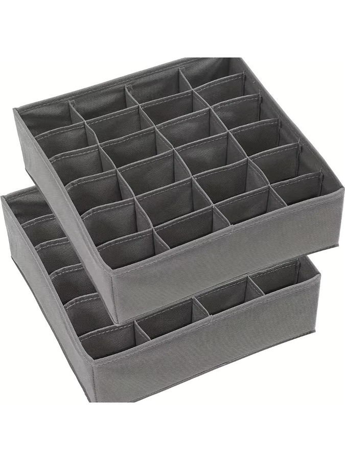 24-teiliger grauer Stoff-Schubladenorganizer aus faltbarem Material mit Trennern für Socken, Unterwäsche und Krawatten, B/T/H: 24 x 30 x 9 cm und 24 x 24 x 9 cm - Bild 7
