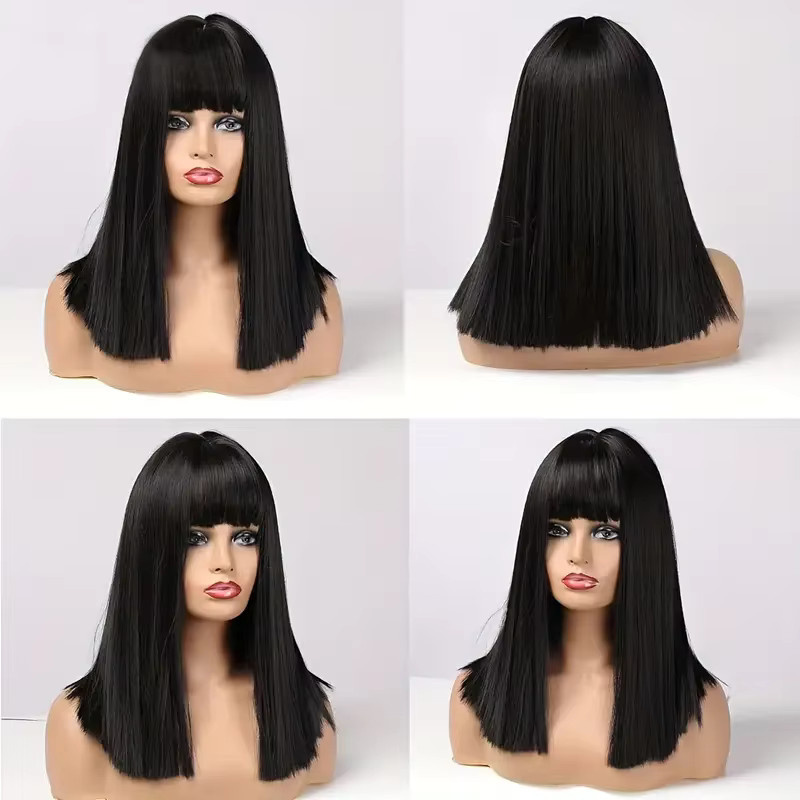 HAIRCUBE Haarperücke, schwarz, synthetisch, mittellang, glatt, mit Pony, Damen - Bild 5