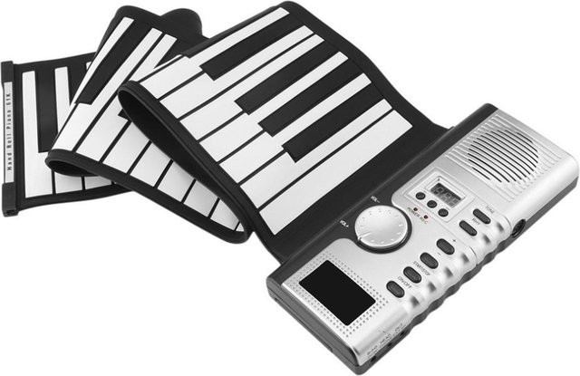 TOMTOP JMS Tragbare 61 Tasten Roll-Up-Klaviertastatur aus weichem Silikon mit integriertem Lautsprecher und LCD-Display in Schwarz - Bild 1