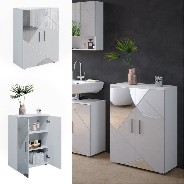 Vicco Spiegelbadschrank Irma Weiß Hochglanz mit Spiegel und Regalfächern B/T/H: 60 x 30 x 81 cm - Bild 1
