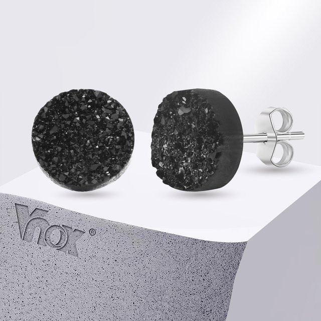 Vnox Ohrstecker, Silber, schwarze Kristalle, Unisex - Bild 1