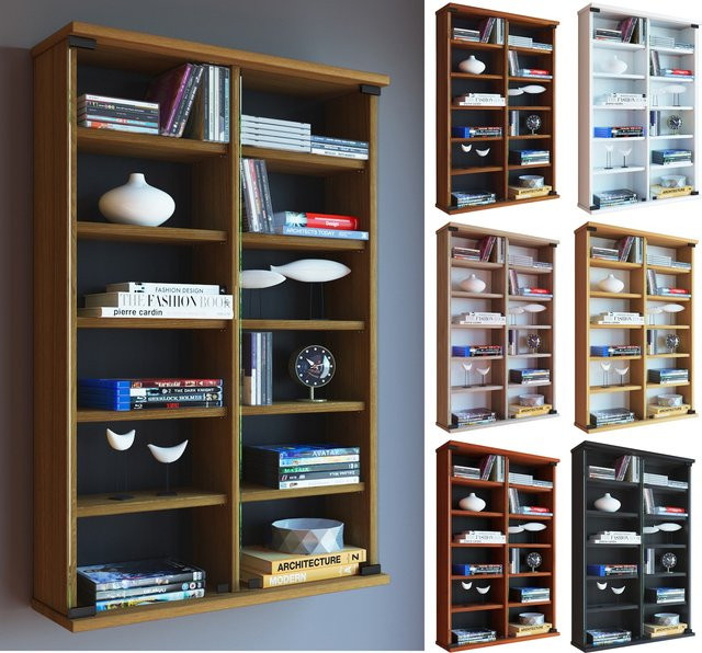VCM Wandvitrine aus Holz für CD und DVD in Braun mit 2 ESG-Sicherheitsglastüren und 10 variablen Einlegeböden, H x B x T: 92 x 60 x 18 cm - Bild 1