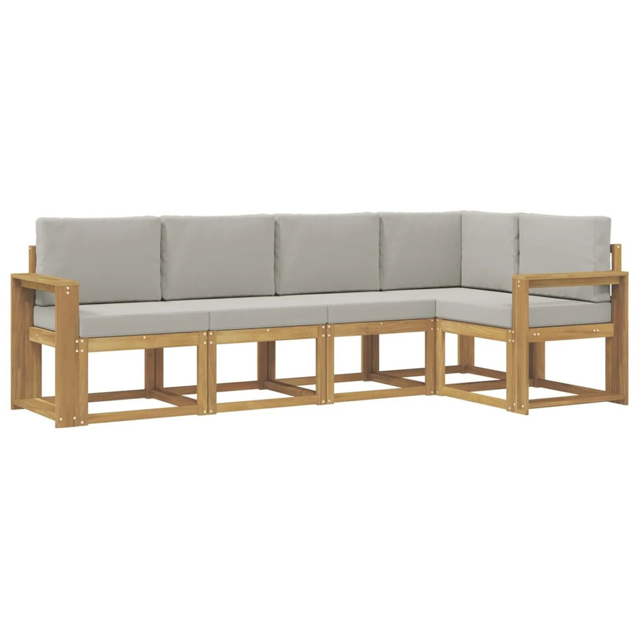 vidaXL Outdoor-Sofagarnitur in L-Form aus Akazienholz mit Kissen, 5-teilig, Weiß-Hellgrau - Bild 2