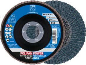 PFERD TOOLS POLIFAN POWER Fächerscheibe PFF SG POWER STEELOX für Stahl und Edelstahl, Blau, Durchmesser: 115 mm, Bohrung: 22,23 mm - Bild 1