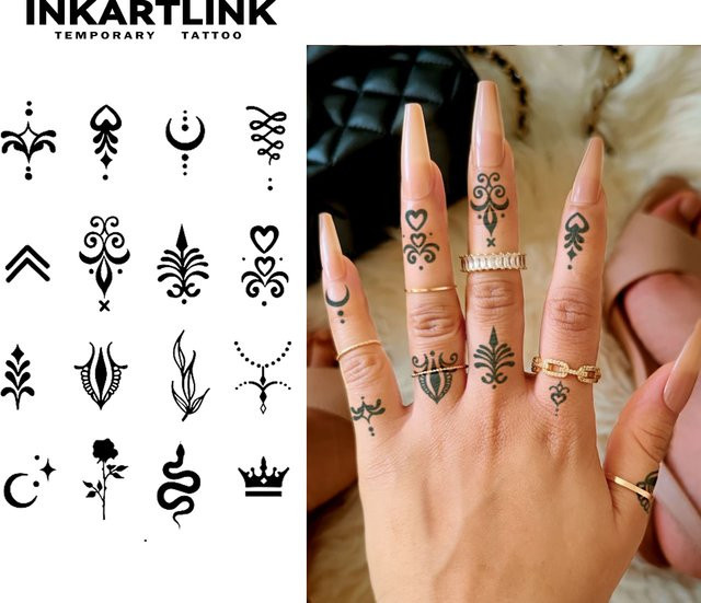 Henna Finger Tattoo, 6 temporäre Tattoo-Aufkleber, wasserfest - Bild 1