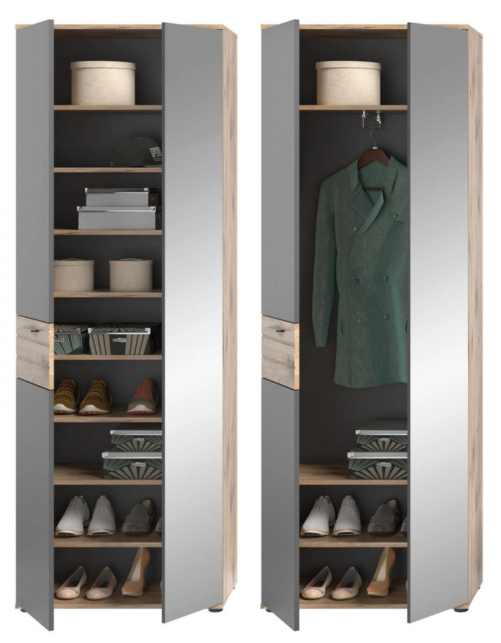 Inn.Furn Garderobenschrank Tomaso mit Spiegel in Eiche und Grau, B/T/H: 70 x 37 x 200 cm - Bild 5