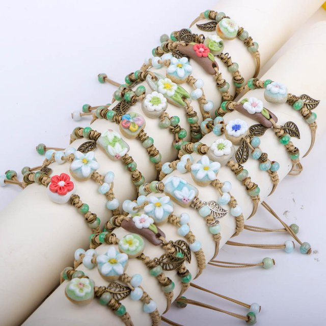 Armbänder Keramik, Perle, Blume, Blatt, Bunt, Damen - Bild 1