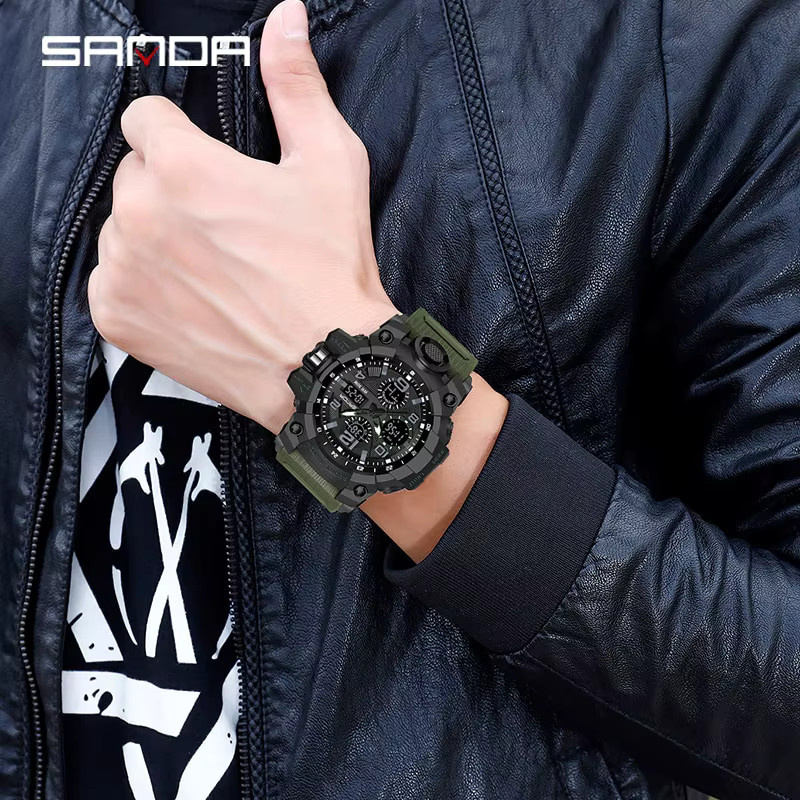 SANDA Armbanduhr, Quarz, Analog-Digital, Kunststoff, Schwarz, Herren - Bild 6