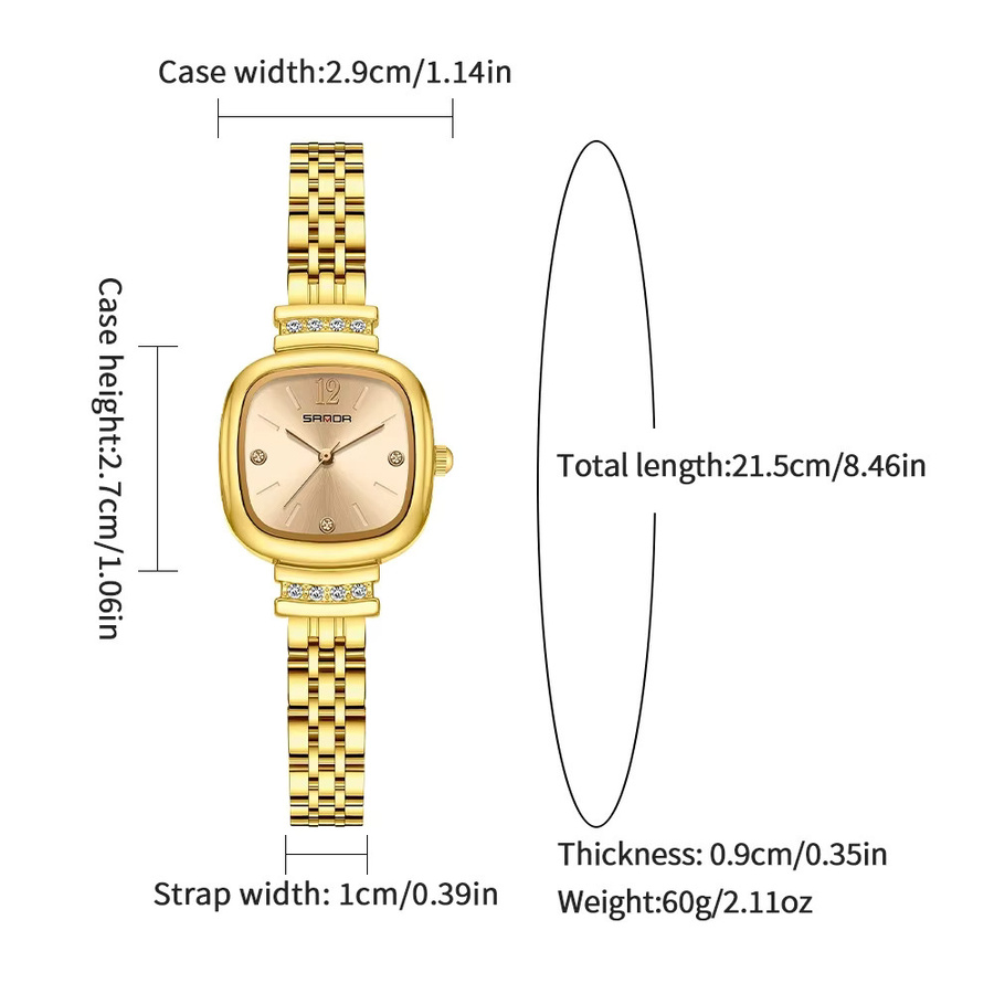 SANDA Armbanduhr Quarz, Edelstahl, Eckig, Gold, Damen - Bild 3