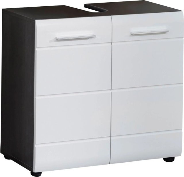 Trendteam Waschbeckenunterschrank Line in Weiß Hochglanz mit Kassetten-Optik B/H/T: 60 x 56 x 31 cm - Bild 1