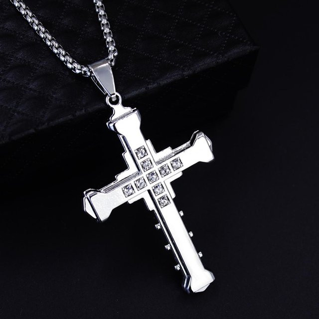 YM01-FASHION Anhängerhalskette Edelstahl, Bicolor, Silber-Gold-Schwarz, Zirkonia, Herren - Bild 1