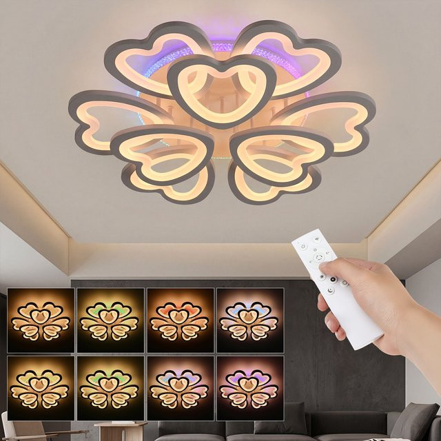 Oyajia LED-Deckenleuchte in Herzform mit RGB-Hintergrundbeleuchtung, dimmbar mit Fernbedienung, Multicolor, Weiß - Bild 1