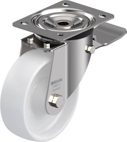 Blickle Lenkrolle LX-PO 150XR-ST mit Feststeller, Rad-Durchmesser: 150 mm, Tragfähigkeit: 400 kg, Edelstahl und Kunststoff, Weiß - Bild 1