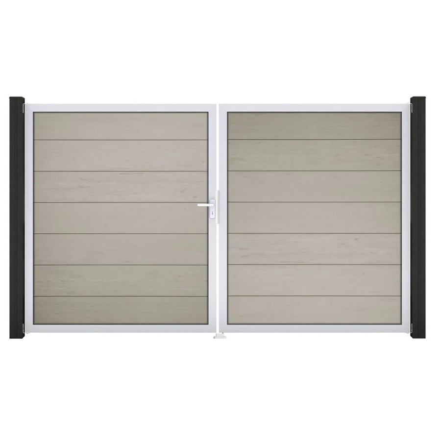 GroJa Steckzaun Tor Grande DIN Links EV1 Bi-Color Sand 2-flügelig aus Aluminium und BPC - Bild 2