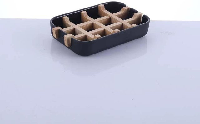 Seifenschale mit Abfluss aus Holz und Kunststoff von Love Home Garden in Schwarz - Bild 1