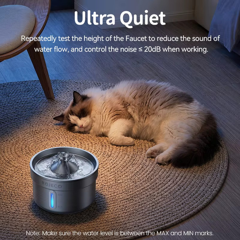 ROJECO Edelstahl-Trinkbrunnen für Haustiere, intelligenter und automatischer Wasserspender für Hunde und Katzen, Farbe: Silber - Bild 2