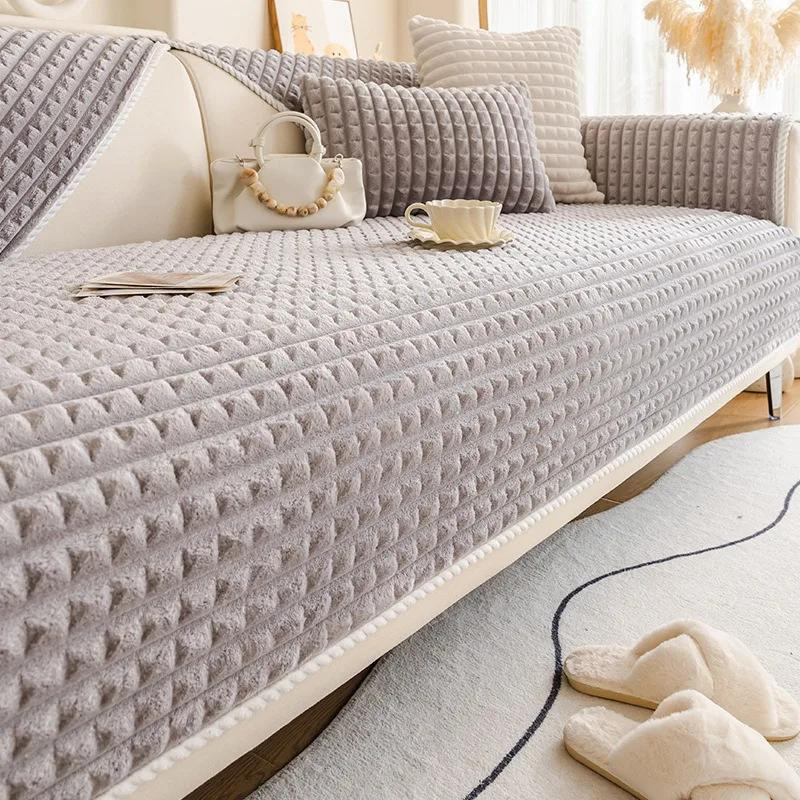 Rutschfeste Flanell Sofaauflage von Your Warm Home in Grau Kariert, Plüsch Couchbezug für dein Sofa, B/B: 70 x 70 cm - Bild 1