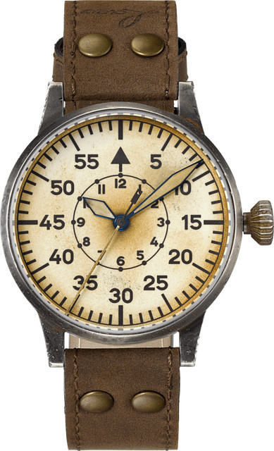 Laco Fliegeruhr, Automatik, Edelstahl, 42 mm, Leder, Weiß - Bild 1