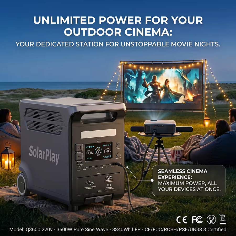 SOLARPLAY Q3600 Tragbares Kraftwerk mit 3840Wh LiFePO4-Batterie und 3600W Solargenerator in Grau - Bild 2