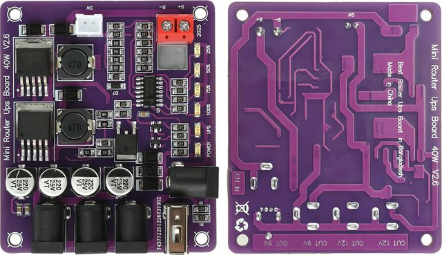 Gaqqee 40W Akku-Ladeplatine als 4-Port Mini-Router UPS-Board mit USB/DC-Anschluss in Lila - Bild 1