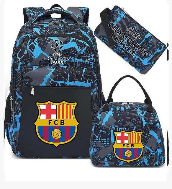 3-teiliges Schulrucksack-Set in Blau aus Oxford-Stoff mit großem Fassungsvermögen inklusive Federmäppchen und Schultergurt - Bild 1