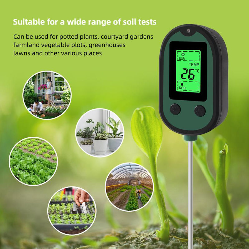 Kkmoon 5-in-1 Boden-pH-Tester in Grün zur Messung von Sonnenlicht, Feuchtigkeit, pH-Wert und Temperatur mit visuellem Alarm - Bild 3
