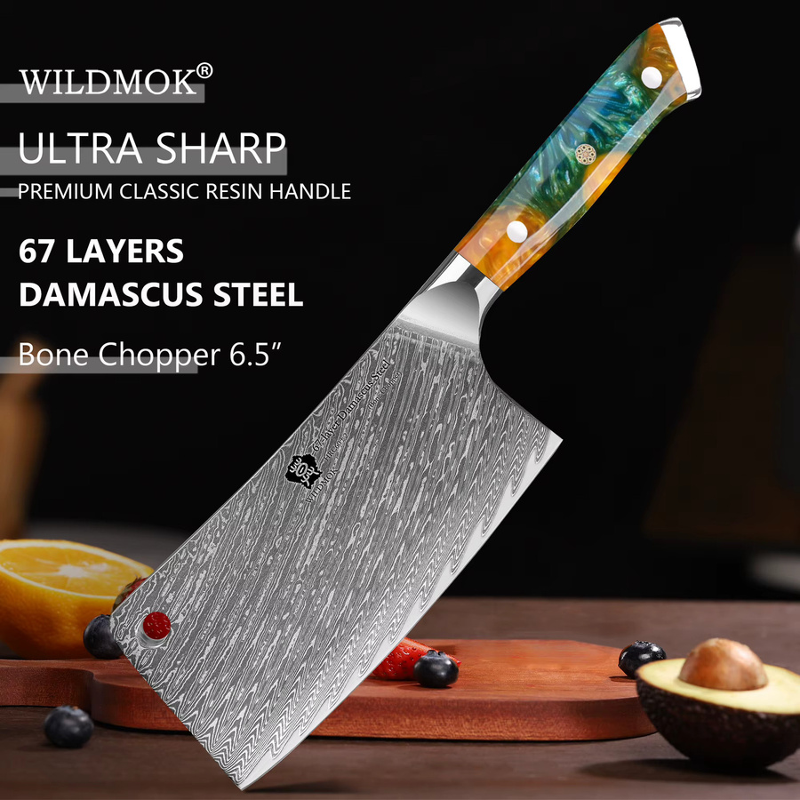 WILDMOK Hochleistungs-Küchenmesser aus 67-lagigem Damast VG10 Stahl mit Kunstharzgriff, 16,5 cm Cleaver - Bild 2