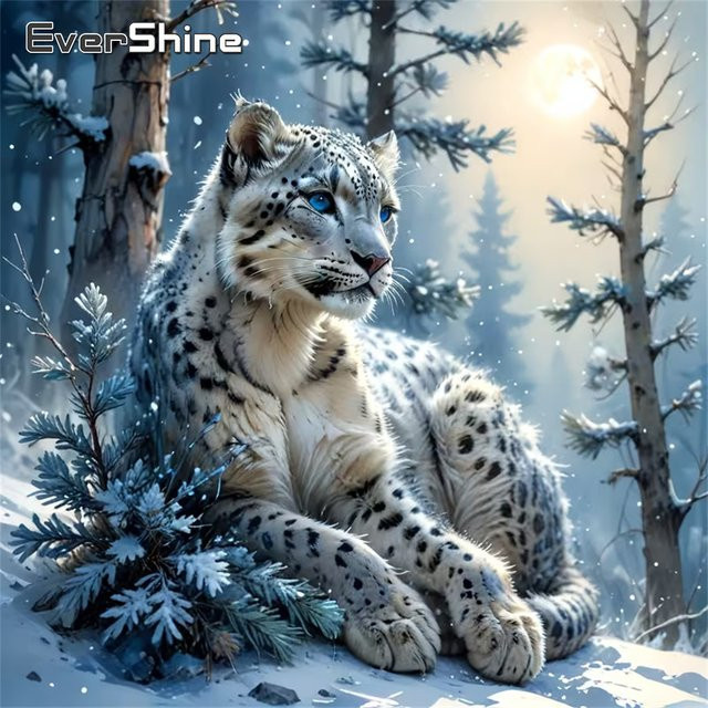 EverShine DIY Diamantmalerei Leopard Tier Acryl Mosaik Wandkunst Winter Motiv - Bild 1