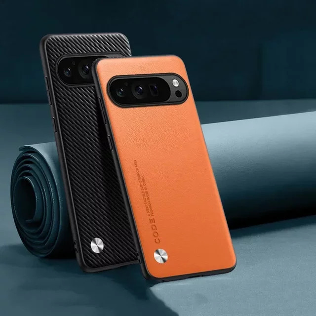 Stoßfeste Leder-Handyhülle für Google Pixel in Orange - Bild 1