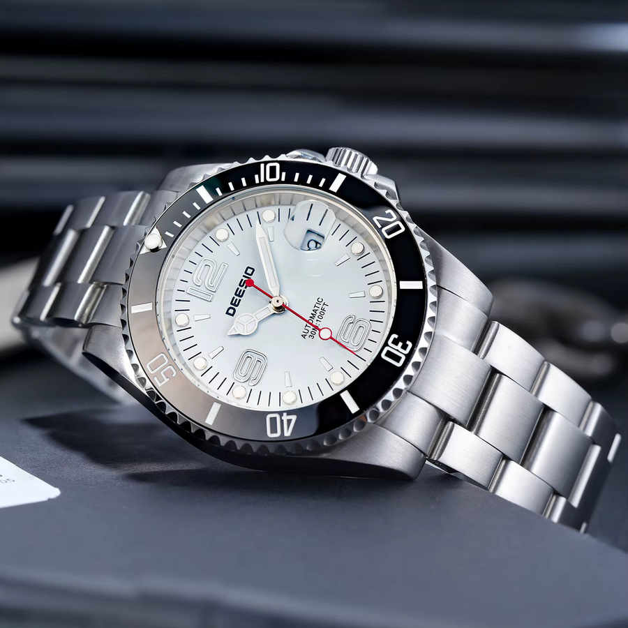Deesio Armbanduhr Herren, Automatik, Edelstahl, Keramiklünette, Silber - Bild 4