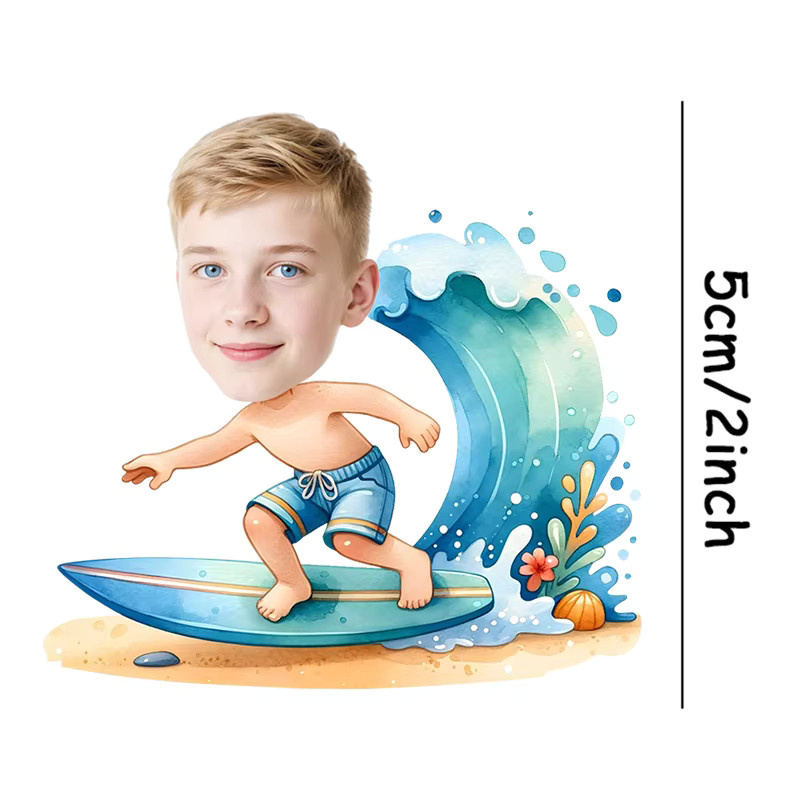 Selbstklebende Papieretiketten mit Cartoon-Surfmuster und Porträtaufklebern in Mehrfarben für Kindergeburtstagsparty-Dekorationen, 20 Stück - Bild 2