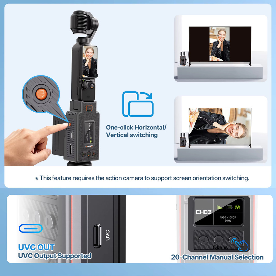 VRRIIS WL087Pro II Drahtloser HDMI-Extender Video-Sender in Schwarz für DJI Pocket 3, DJI Action 5, DJI Action 6 und Insta360 Ace - Bild 4