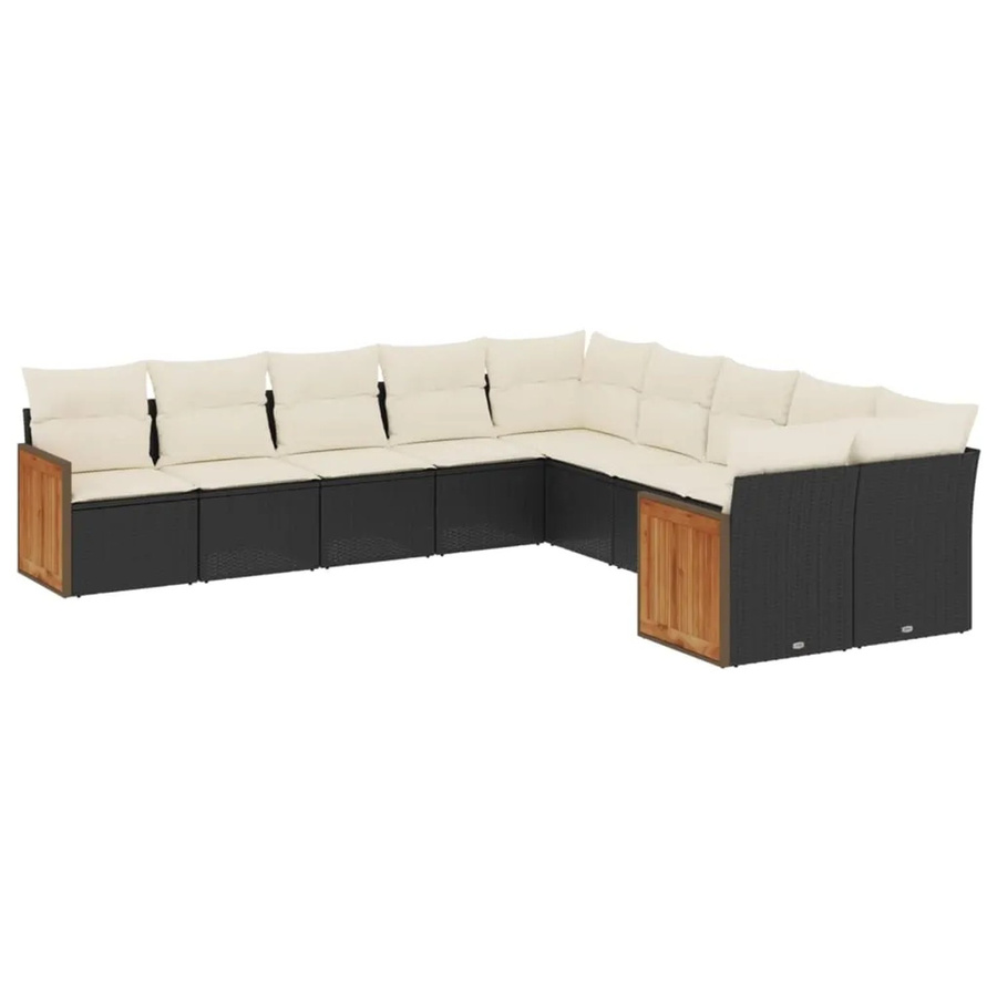 vidaXL 10-teilige Garten-Sofagarnitur aus Poly-Rattan und pulverbeschichtetem Stahl in Schwarz mit Sitz- und Rückenkissen - Bild 2