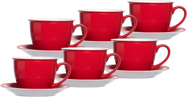 Ritzenhoff & Breker Milchkaffee Tassen mit Untertassen Doppio, 6er Set, Rot, 350 ml - Bild 1
