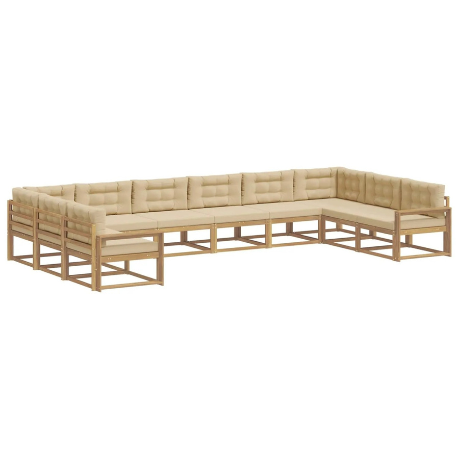 vidaXL Outdoor-Sofagarnitur in U-Form aus massivem Akazienholz mit Kissen in Weiß und Beige - Bild 2