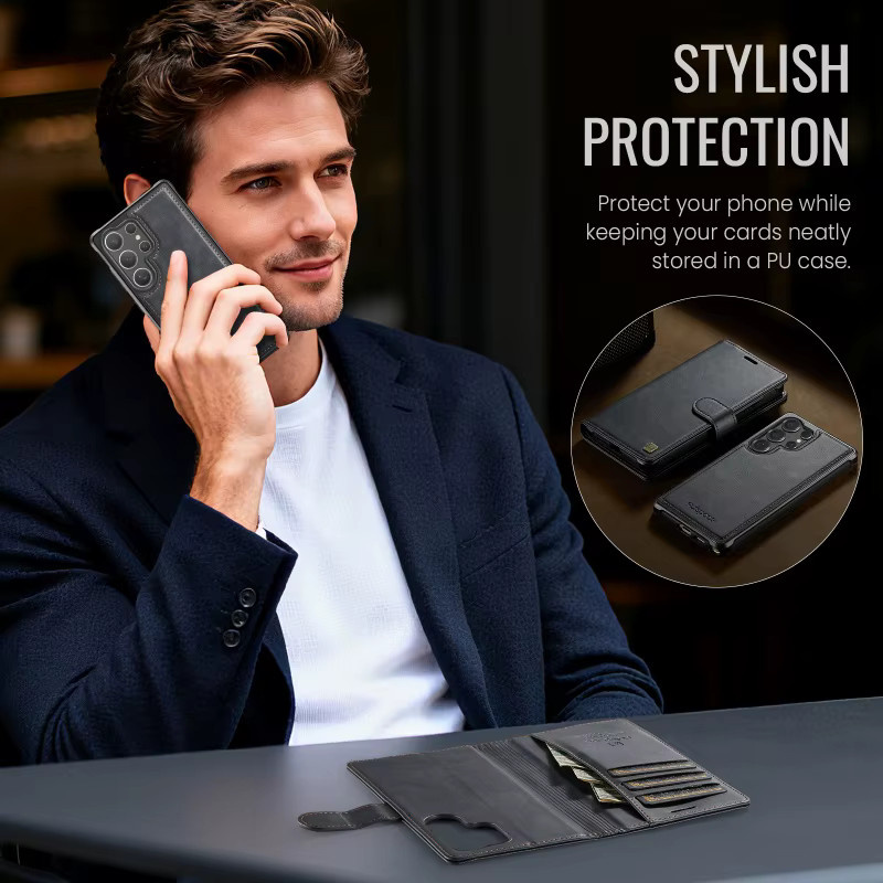 MAGKING 2-in-1 Leder-Handyhülle mit abnehmbarem Kartenfach für Samsung Galaxy S25 Ultra S24 FE S26 Plus A57 A37 A56 A36 in Schwarz - Bild 3