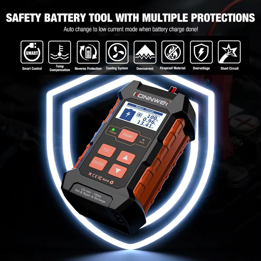 KONNWEI KW520 3 in 1 Multifunktionaler Autobatterietester und Ladegerät für Blei-Säure, AGM und Gel Lithium Batterien in Schwarz - Bild 5