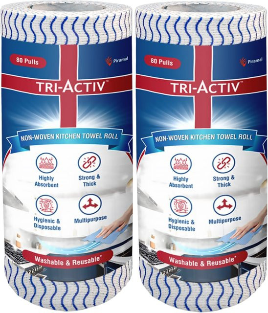 TheWish All In One Tri-Aktiv Küchenrolle, 2er-Pack, 80 Blatt, Blau, waschbar und wiederverwendbar aus Vliesstoff - Bild 1