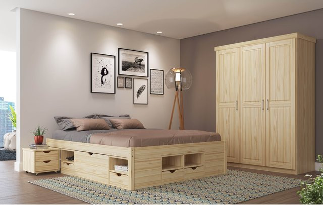Inter Link Bett Till aus Massivholz mit Stauraum durch Schubladen und Lattenrost, B/L: 180 x 200 cm - Bild 1