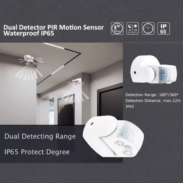 Aideepen Automatischer PIR Infrarot Bewegungsmelder mit Dual-Sonde für Outdoor IP65, 600-1200W, AC 220V-240V - Bild 1
