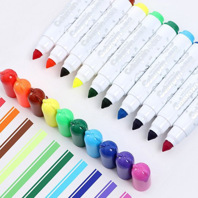 Kissbuty Abwaschbare Marker für Kinder, Set mit 12 Farben in Bunt / Mehrfarbig, Malmarker mit Bullet-Spitze für Jungen und Mädchen - Bild 1