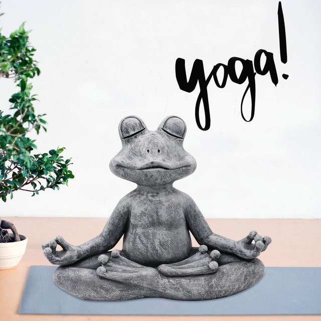 Zen Yoga Frosch Figur aus Harz in Grau als Gartenstatue und Deko-Skulptur für Innen und Außen - Bild 1