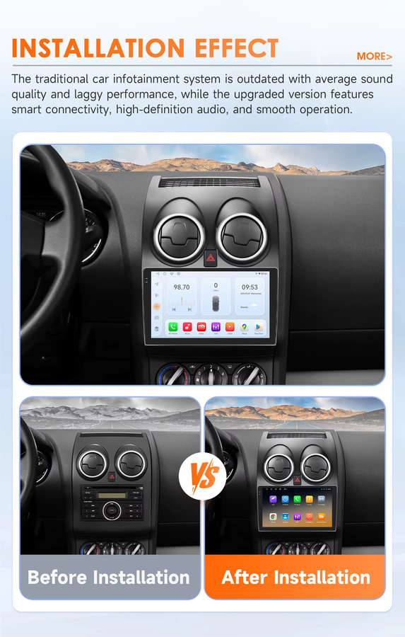 OSSURET Android Auto Radio für Nissan Qashqai J10 (2006-2013) mit Snapdragon 8 Core, CarPlay, 2Din, Bluetooth, 4G und DSP, Schwarz - Bild 2
