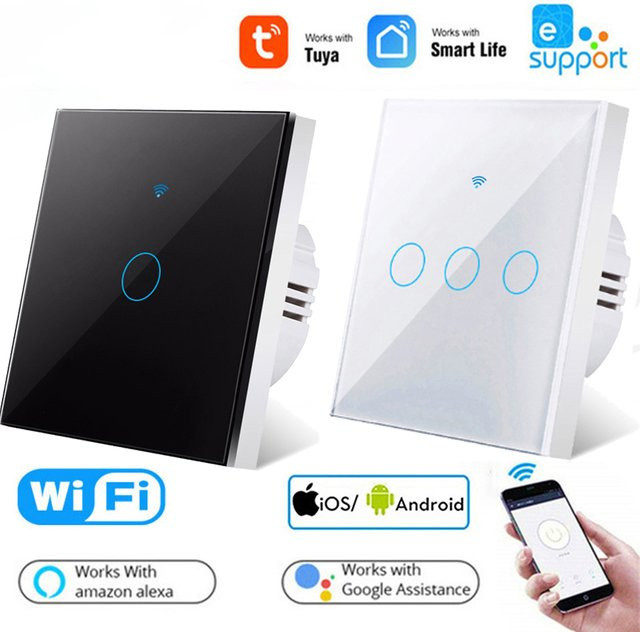 Tuya WiFi Smart-Lichtschalter mit Glas-Panel für Smart Life, Alexa und Google Home, universell einsetzbar, 100-240V - Bild 1