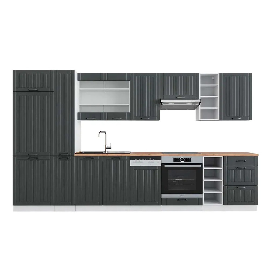 Vicco Fame-Line Küchenzeile im Landhausstil in Anthrazit und Weiß mit Eiche-Optik, Breite: 355 cm - Bild 2