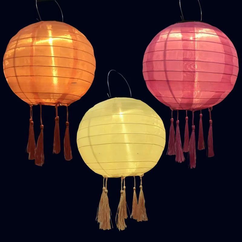 Wasserdichte Solar-Chinesische Laterne aus Stoff in Blau und Mehrfarbig, Hängelampe für Garten und Outdoor-Dekoration, Durchmesser: 30,48 cm - Bild 3