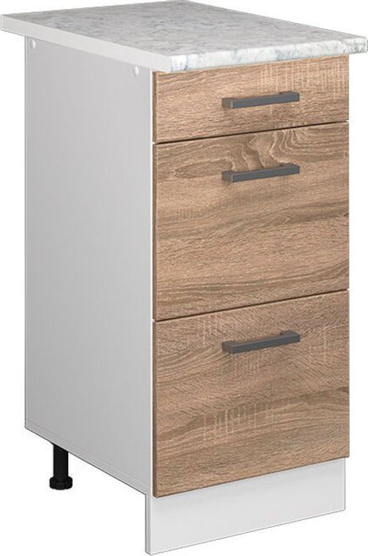 Vicco Küchenunterschrank R-Line Sonoma mit Schubladen, Breite: 40 cm, Höhe: 81,6 cm, Tiefe: 60 cm, Marmor Optik - Bild 1